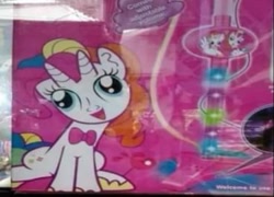 Size: 369x265 | Tagged: safe, pinkie pie, bicorn, pony, g4, abomination, bootleg, bowtie, derp, horn, horns, human nose, kill it, multicolored hair, multiple horns, nightmare fuel, not salmon, recolor, ripoff, wat, white coat, wtf