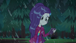 Size: 1920x1080 | Tagged: safe, screencap, rainbow dash, rarity, equestria girls, g4, inclement leather, inclement leather: vignette valencia, my little pony equestria girls: better together, cellphone, clothes, female, jacket, makeup, phone, running makeup, smartphone, solo, suede jacket, wet hair, wet hairity