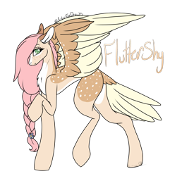 Size: 2340x2428 | Tagged: safe, artist:articfoxdraws, fluttershy, pegasus, pony, g4, alternate hairstyle, braid, chest fluff, female, freckles, high res, markings, missing cutie mark, raised hoof, raised leg, redesign, simple background, solo, transparent background