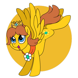 Size: 800x800 | Tagged: safe, artist:perfectpinkwater, pegasus, pony, crossover, crown, cutie mark, flying, jewelry, nintendo, ponified, princess daisy, regalia, simple background, solo, super mario bros., super smash bros., super smash bros. ultimate, transparent background