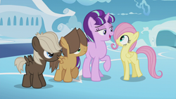 Size: 1920x1080 | Tagged: safe, screencap, dumbbell, fluttershy, hoops, starlight glimmer, pegasus, pony, unicorn, g4, the cutie re-mark, colt, female, filly, filly fluttershy, male, mare, s5 starlight, younger