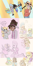 Size: 976x1920 | Tagged: safe, artist:mimiporcellini, carrot top, derpy hooves, golden harvest, human, pegasus, g4, art dump, boingo, crossover, crossover shipping, hol horse, interspecies, jean pierre polnareff, jojo's bizarre adventure, oingo, oingo boingo brothers, polnaderp, shipping, sketch, sketch dump