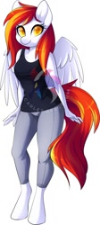 Size: 568x1264 | Tagged: safe, artist:scarlet-spectrum, oc, oc only, oc:diamond sun, pegasus, anthro, unguligrade anthro, clothes, commission, female, looking at you, mare, pants, simple background, solo, tank top, watermark, yoga pants
