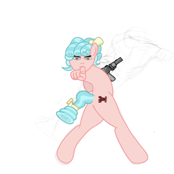 Size: 1000x1000 | Tagged: safe, artist:samueldavillo, cozy glow, earth pony, anthro, g4, b+t mp9, gun, hand, jojo reference, pointing at you, weapon