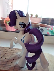 Size: 1536x2048 | Tagged: safe, artist:женьшеня, rarity, pony, unicorn, g4, butt, female, figurine, irl, mare, open mouth, photo, plot, polymer clay, raised hoof, rear view, rearity, solo