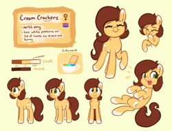 Size: 4200x3200 | Tagged: safe, artist:aemuhn, oc, oc only, oc:cream crackers, earth pony, pony, bisexual pride flag, cutie mark, eyes closed, female, mare, open mouth, pride, pride flag, reference sheet, simple background, smiling