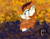 Size: 1024x792 | Tagged: safe, artist:adhiguna, artist:johnathon-matthews, autumn blaze, kirin, g4, autumn, autumn blaze and autumn, blushing, bush, deviantart watermark, foliage, leaf, leaves, name pun, obtrusive watermark, watermark