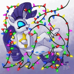 Size: 2304x2304 | Tagged: safe, artist:calena, derpibooru exclusive, rarity, pony, unicorn, g4, 2020, adorable face, animated, christmas, christmas lights, colorful, colors, cute, ear fluff, floating, happy, high res, holiday, hug, lights, no sound, pillow, pillow hug, solo, tied, webm