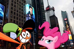 Size: 564x376 | Tagged: safe, edit, pinkie pie, g4, bedroom eyes, boyfriend and girlfriend, crossover, crossover shipping, duo, female, having a moment, honeymoon, interspecies, kissy face, love, male, new york city, pinker, public display of affection, selfie, shipping, shipping fuel, straight, sweet dreams fuel, wander (wander over yonder), wander over yonder