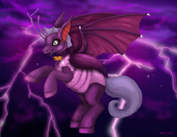 Size: 1472x1143 | Tagged: safe, artist:sharkledog, oc, oc only, original species, bat wings, lightning, rearing, solo, wings