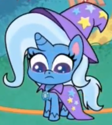 Size: 310x348 | Tagged: safe, screencap, trixie, pony, friendship gems, g4.5, my little pony: pony life, cape, clothes, cropped, hat, jump rope, looking down, trixie's cape, trixie's hat