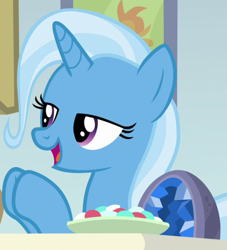Size: 842x928 | Tagged: safe, screencap, trixie, pony, unicorn, a horse shoe-in, g4, cropped, open mouth