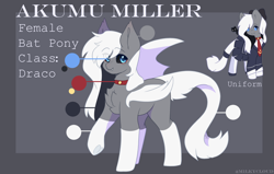 Size: 1800x1143 | Tagged: safe, artist:cofiiclouds, oc, oc only, oc:akumu miller, bat pony, pony, black sclera, female, mare, reference sheet, solo