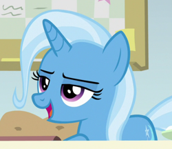 Size: 850x734 | Tagged: safe, screencap, trixie, pony, unicorn, a horse shoe-in, g4, cropped, open mouth