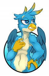 Size: 1237x1912 | Tagged: safe, artist:halley-valentine, gallus, griffon, g4, badge, blushing, heart, heart eyes, male, solo, wingding eyes