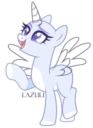 Size: 1866x2578 | Tagged: safe, artist:mint-light, oc, oc only, alicorn, pony, g4, alicorn oc, bald, base, colored hooves, eyelashes, female, horn, looking up, mare, open mouth, raised hoof, signature, simple background, solo, transparent background, transparent horn, transparent wings, wings