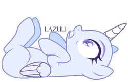 Size: 2110x1360 | Tagged: safe, artist:mint-light, oc, oc only, alicorn, pony, g4, alicorn oc, bald, base, eyelashes, female, gritted teeth, horn, lying down, mare, on back, signature, simple background, solo, transparent background, transparent horn, transparent wings, wide eyes, wings