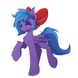 Size: 1604x1600 | Tagged: artist needed, source needed, safe, oc, oc only, bat pony, pony, 2021 community collab, derpibooru community collaboration, bat pony oc, bat wings, bow, hair bow, one eye closed, simple background, solo, transparent background, wings