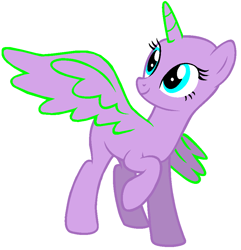 Size: 896x930 | Tagged: safe, artist:101pandamaniac101, oc, oc only, alicorn, pony, g4, alicorn oc, bald, base, horn, looking back, one wing out, raised hoof, smiling, solo, wings