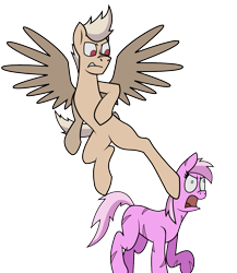 Size: 1127x1300 | Tagged: safe, artist:somber, oc, oc only, oc:deathwish, oc:terminal velocity, earth pony, pegasus, pony, female, flying kick, male, mare, screaming, simple background, stallion, transparent background