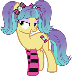 Size: 701x746 | Tagged: safe, artist:twilightsparkle0428, pixel pizazz, earth pony, pony, g4, clothes, equestria girls ponified, female, mare, ponified, simple background, socks, solo, striped socks, thigh highs, transparent background