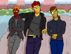 Size: 1410x1080 | Tagged: safe, artist:shypuppy, oc, human, amputee, cigarette, clothes, digital art, eyepatch, greaser, humanized, jacket, leather jacket, male