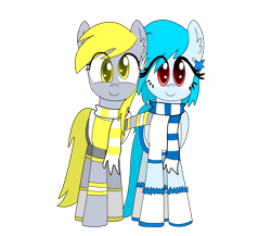 Size: 1500x1300 | Tagged: safe, artist:exemxetheexe, oc, oc only, oc:cream sweety, oc:starlyra, pegasus, pony, 2021 community collab, derpibooru community collaboration, clothes, derp, duo, female, mare, not derpy, scarf, simple background, transparent background