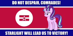 Size: 1440x720 | Tagged: safe, edit, starlight glimmer, g4, authoritarianism, caption, communism, equal cutie mark, equal sign, flag, image macro, north korea, north korean flag, red star, s5 starlight, socialism, stalin glimmer, text