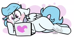 Size: 2048x1028 | Tagged: safe, artist:befishproductions, oc, oc only, oc:file folder, pegasus, pony, clothes, computer, laptop computer, scarf, solo