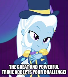 Size: 640x722 | Tagged: safe, edit, edited screencap, screencap, trixie, equestria girls, equestria girls specials, g4, my little pony equestria girls: better together, my little pony equestria girls: spring breakdown, caption, female, image macro, imgflip, solo, text