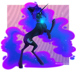 Size: 3000x2772 | Tagged: safe, artist:monogy, oc, oc only, oc:luminescence, pony, unicorn, concave belly, female, high res, horn, long horn, mare, rearing, slender, solo, thin