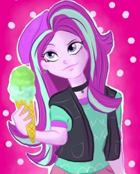 Size: 1080x1338 | Tagged: safe, artist:alecsartist, starlight glimmer, equestria girls, g4, beanie, choker, clothes, food, hat, ice cream, solo
