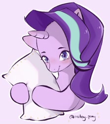 Size: 936x1049 | Tagged: safe, artist:mikey_pony, starlight glimmer, pony, unicorn, g4, hug, pillow, pillow hug, simple background, smiling, solo, white background