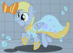 Size: 3600x2600 | Tagged: safe, artist:bladedragoon7575, derpy hooves, pegasus, pony, g4, bow, bubble, clothes, dress, female, gala dress, high res, holding breath, hoof shoes, mare, puffy cheeks, regalia, shoes, solo, swimming pool, underwater