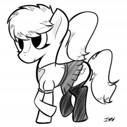 Size: 1522x1530 | Tagged: safe, artist:icy wind, oc, oc only, oc:icy wind, pony, clothes, colt, crossdressing, femboy, male, ponytail, skirt, socks, solo, thigh highs