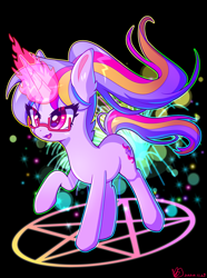 Size: 2150x2883 | Tagged: safe, artist:inaba_hitomi, oc, pony, unicorn, glowing horn, high res, horn, magic, magic circle, raised hoof, signature