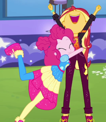 Size: 424x484 | Tagged: safe, screencap, pinkie pie, sunset shimmer, equestria girls, equestria girls series, g4, wake up!, spoiler:eqg series (season 2), cropped, nose in the air