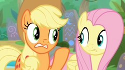 Size: 1280x720 | Tagged: safe, screencap, applejack, fluttershy, g4, sounds of silence