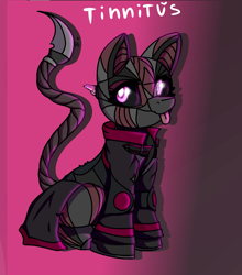 Size: 1905x2160 | Tagged: safe, artist:dark_nidus, oc, oc only, oc:tinnitus, pony, robot, robot pony, cyberpunk, female, mare, raincoat, soldier pony, solo