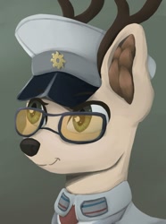Size: 1280x1724 | Tagged: safe, artist:monx94, oc, deer, equestria at war mod, bust, cap, clothes, commission, digital painting, hat, military, military uniform, officer, peaked cap, simple background, uniform