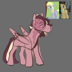 Size: 1000x1000 | Tagged: safe, artist:orphicdove, oc, oc only, oc:kraftwerk, pegasus, pony, colored sketch, injured, offspring, parent:derpy hooves, parent:doctor whooves, parents:doctorderpy, rough sketch, screencap reference, solo