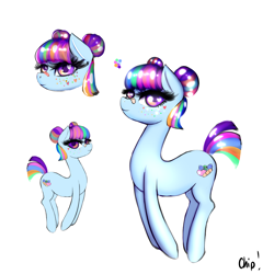 Size: 2000x2000 | Tagged: safe, artist:plaguemare, oc, oc only, oc:gum, earth pony, pony, bandaid, bangs, blue coat, candy, decora, eyelashes, female, food, fringe, harajuku, high res, jumping, mare, multicolored hair, neon, shiny, space buns