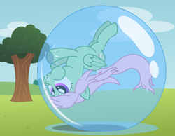Size: 3100x2400 | Tagged: safe, artist:bladedragoon7575, oc, oc only, oc:spectral wind, pegasus, pony, bondage, bubble, encasement, female, high res, holding breath, in bubble, pegasus oc, solo, trapped, underwater, wings