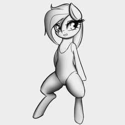 Size: 2000x2000 | Tagged: safe, artist:plaguemare, oc, oc only, oc:dala vault, earth pony, pony, black and white, clothes, concerned, doodle, eyelashes, female, grayscale, high res, leotard, mare, monochrome, simple background, sitting