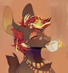 Size: 1199x1284 | Tagged: safe, artist:just_gray-x, oc, oc only, pony, unicorn, bust, clothes, cup, drinking, food, glasses, glowing horn, horn, magic, scarf, solo, tea, teacup, telekinesis, unicorn oc
