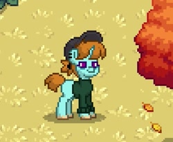 Size: 425x349 | Tagged: dead source, safe, oc, oc only, pony, unicorn, pony town, clothes, hat, horn, pixel art, solo, unicorn oc