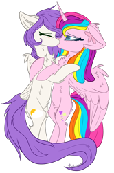 Size: 1360x2048 | Tagged: safe, artist:tizhonolulu, oc, oc only, pegasus, pony, floppy ears, kissing, simple background, standing, transparent background