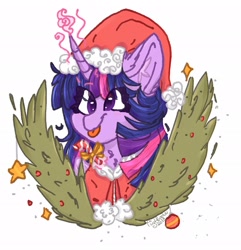 Size: 1978x2048 | Tagged: safe, artist:tizhonolulu, twilight sparkle, alicorn, pony, g4, :p, candy, candy cane, christmas, food, hat, holiday, ornament, santa hat, simple background, solo, tongue out, twilight sparkle (alicorn), white background