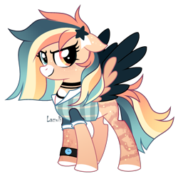 Size: 1839x1804 | Tagged: safe, artist:mint-light, oc, oc only, pegasus, pony, choker, clothes, colored hooves, eyelashes, heterochromia, pegasus oc, signature, simple background, solo, transparent background, two toned wings, wings