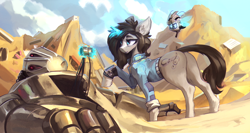 Size: 3750x2000 | Tagged: safe, artist:nsilverdraws, oc, oc only, oc:maya madrigal, pony, unicorn, fallout equestria, clothes, high res, jumpsuit, pipbuck, solo, spritebot, vault suit